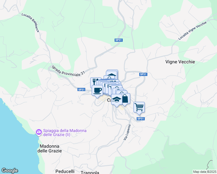 map of restaurants, bars, coffee shops, grocery stores, and more near 27 Via Vittorio Veneto in Capoliveri
