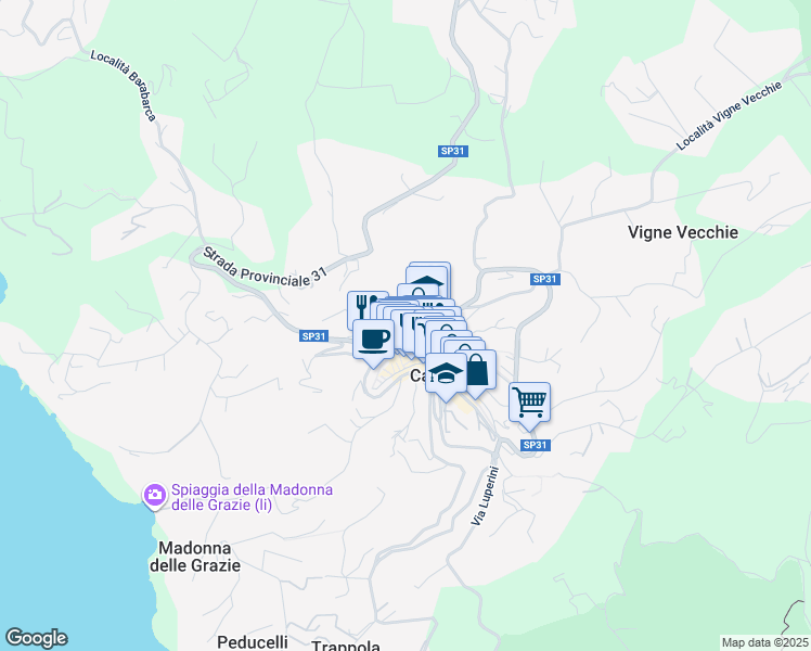 map of restaurants, bars, coffee shops, grocery stores, and more near 27 Via Vittorio Veneto in Capoliveri