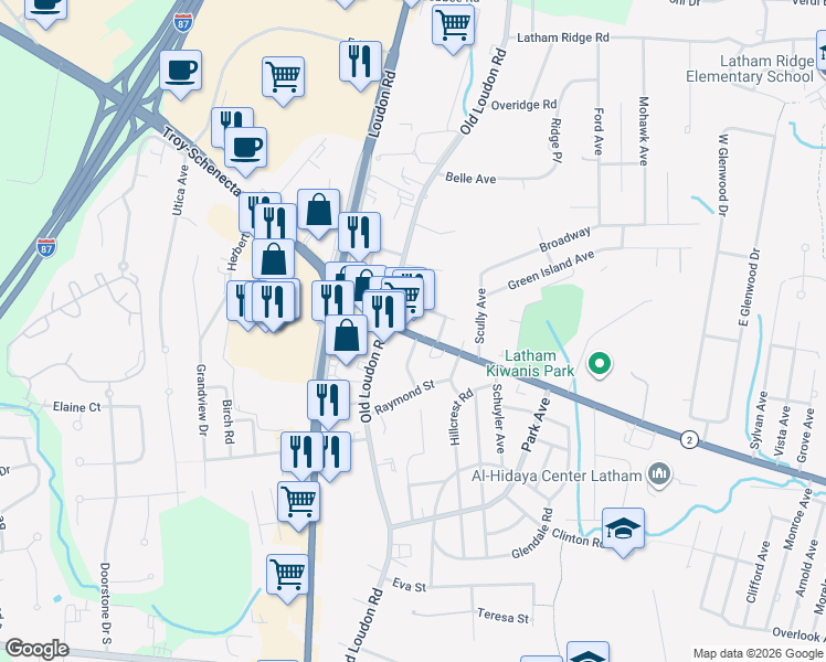 map of restaurants, bars, coffee shops, grocery stores, and more near 461 New York 2 in Latham