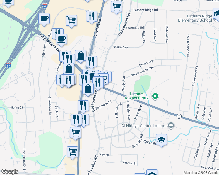 map of restaurants, bars, coffee shops, grocery stores, and more near 461 New York 2 in Latham