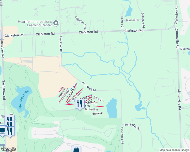 map of restaurants, bars, coffee shops, grocery stores, and more near 7286 Pine Knob Road in Clarkston