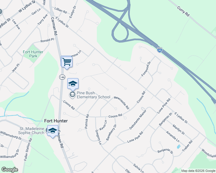 map of restaurants, bars, coffee shops, grocery stores, and more near 5231 Bridle Pathway in Schenectady