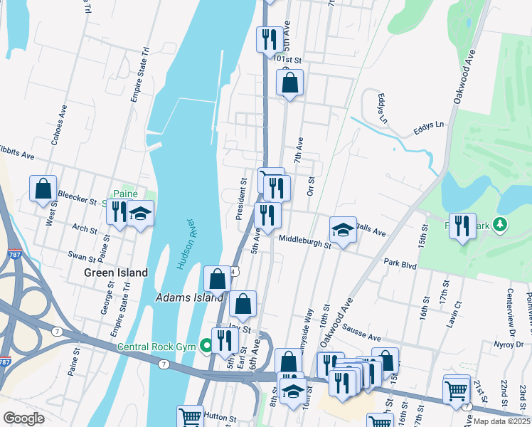 map of restaurants, bars, coffee shops, grocery stores, and more near 2920 5th Avenue in Troy