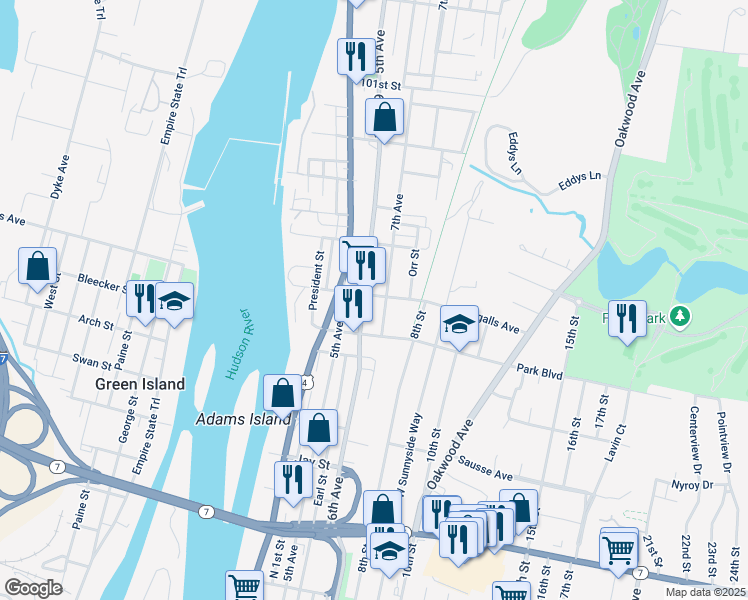 map of restaurants, bars, coffee shops, grocery stores, and more near 40 Ingalls Avenue in Troy
