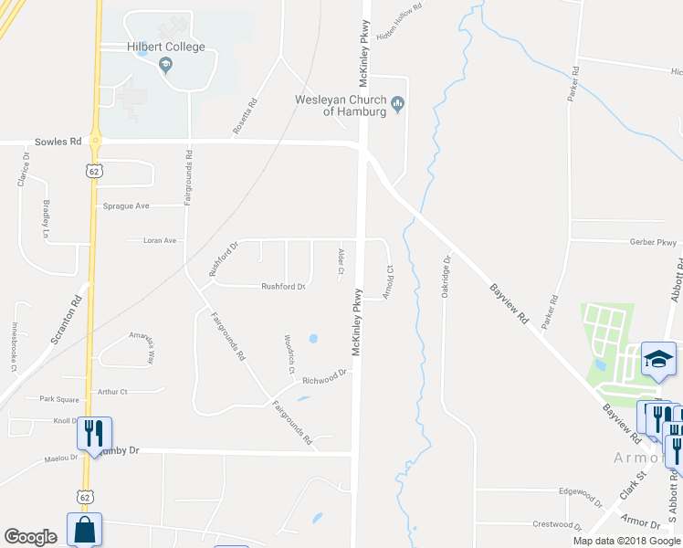 map of restaurants, bars, coffee shops, grocery stores, and more near 5176 Alder Court in Hamburg