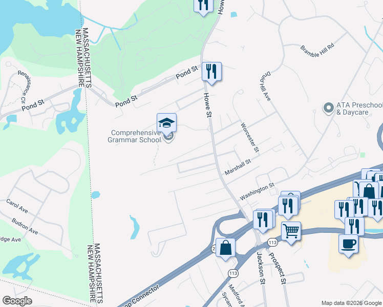 map of restaurants, bars, coffee shops, grocery stores, and more near 15 Kensington Avenue in Methuen