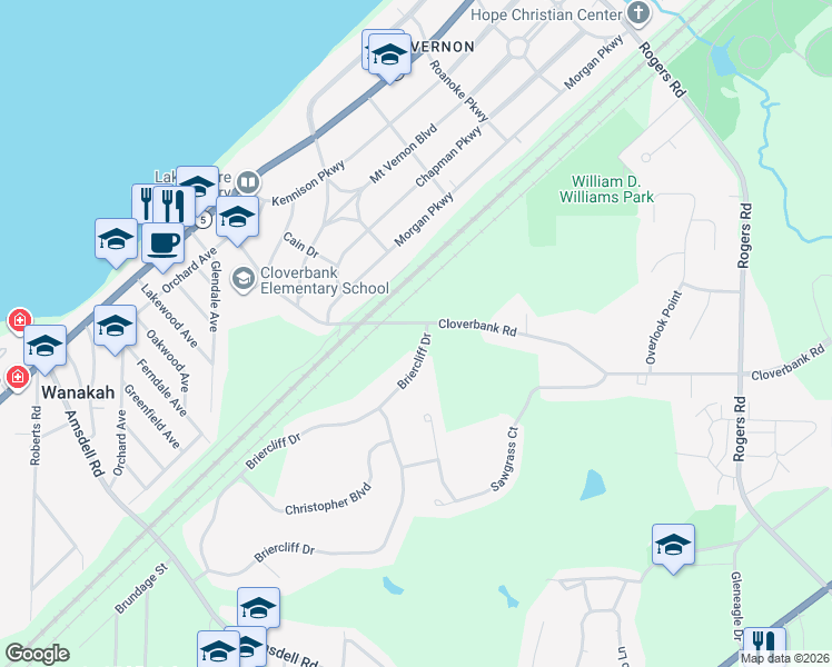 map of restaurants, bars, coffee shops, grocery stores, and more near 2873 Cloverbank Road in Hamburg