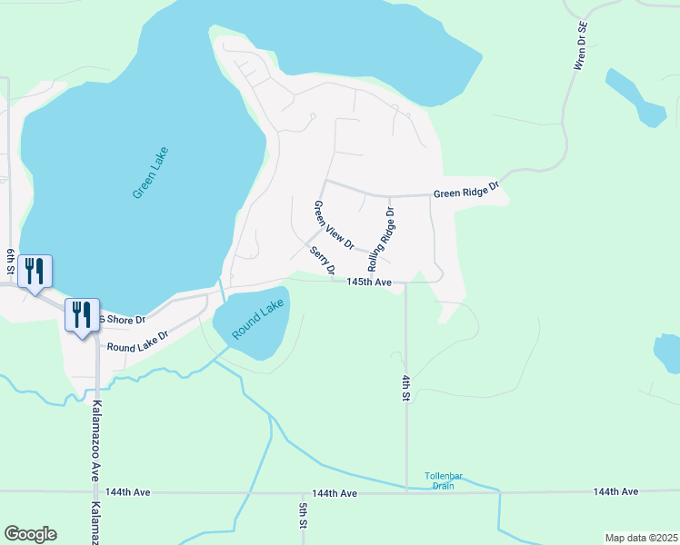 map of restaurants, bars, coffee shops, grocery stores, and more near 4503 Serry Drive in Caledonia