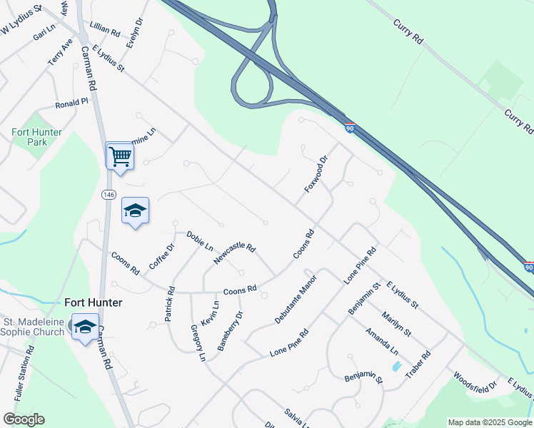map of restaurants, bars, coffee shops, grocery stores, and more near 6243 Randomwood Drive in Schenectady