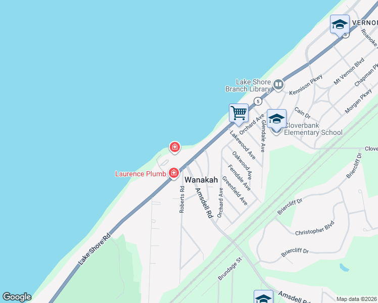 map of restaurants, bars, coffee shops, grocery stores, and more near 5004 Lake Shore Road in Hamburg