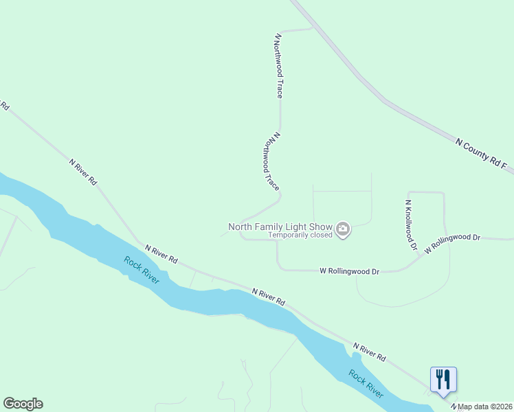 map of restaurants, bars, coffee shops, grocery stores, and more near 5069 North Northwood Trace in Janesville