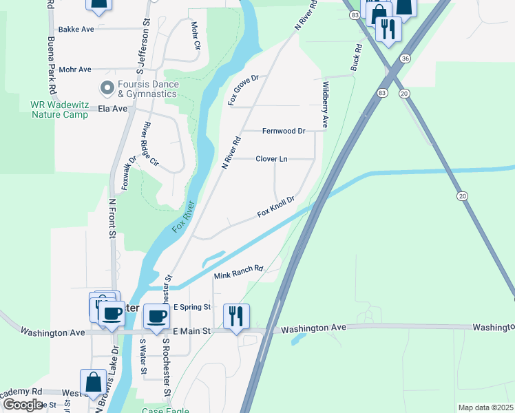 map of restaurants, bars, coffee shops, grocery stores, and more near 602 Fox Knoll Dr in Waterford