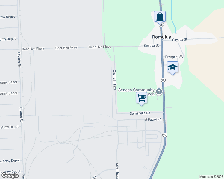 map of restaurants, bars, coffee shops, grocery stores, and more near East Patrol Road in Romulus