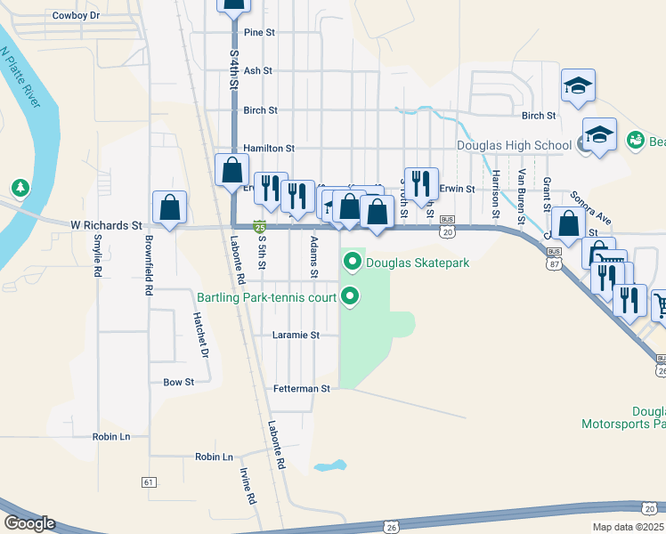 map of restaurants, bars, coffee shops, grocery stores, and more near 934 Jefferson St in Douglas