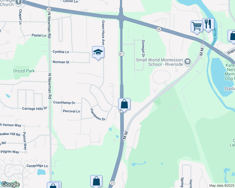 map of restaurants, bars, coffee shops, grocery stores, and more near 4811 Indian Hills Drive in Mount Pleasant