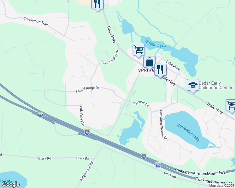 map of restaurants, bars, coffee shops, grocery stores, and more near 9610 Forest Ridge Drive in Clarkston