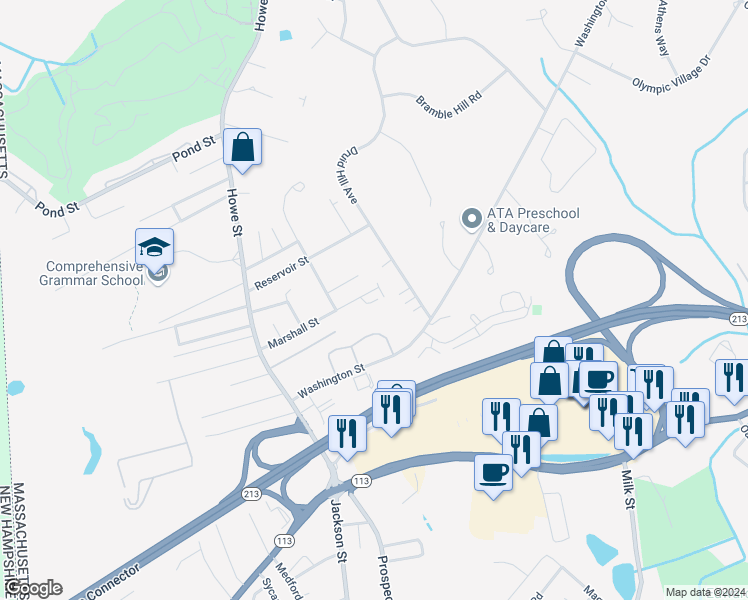 map of restaurants, bars, coffee shops, grocery stores, and more near 118 Marshall Street in Methuen