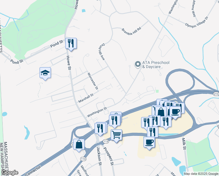 map of restaurants, bars, coffee shops, grocery stores, and more near 118 Marshall Street in Methuen