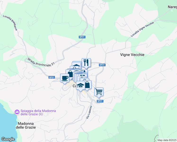 map of restaurants, bars, coffee shops, grocery stores, and more near 24 Via Sant'Antonio in Capoliveri