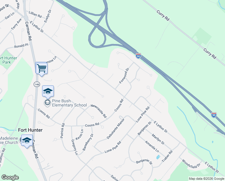 map of restaurants, bars, coffee shops, grocery stores, and more near 6243 Randomwood Drive in Schenectady