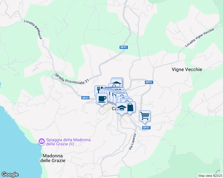 map of restaurants, bars, coffee shops, grocery stores, and more near 27 Via Vittorio Veneto in Capoliveri
