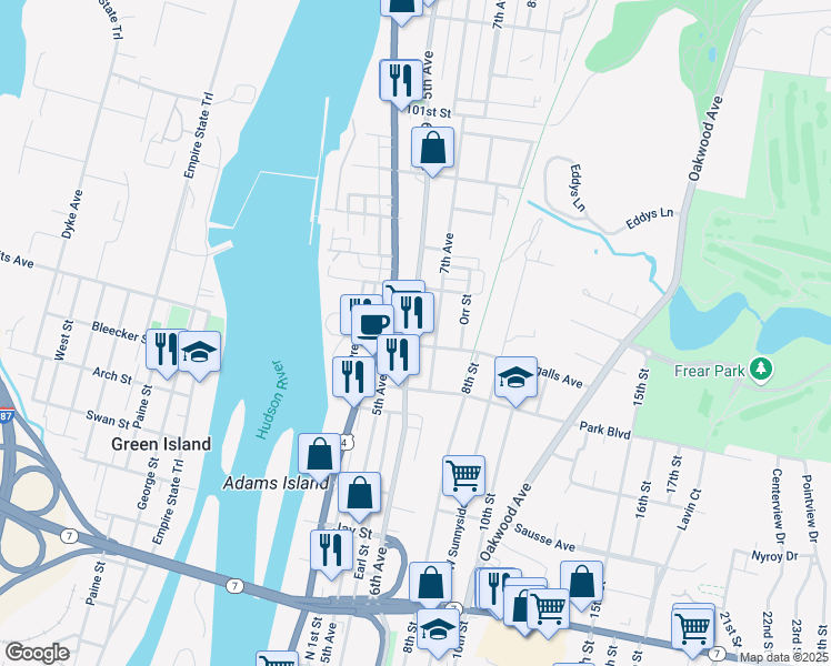 map of restaurants, bars, coffee shops, grocery stores, and more near 40 Ingalls Avenue in Troy