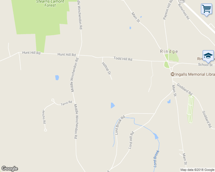 map of restaurants, bars, coffee shops, grocery stores, and more near 52 Hilltop Drive in Rindge