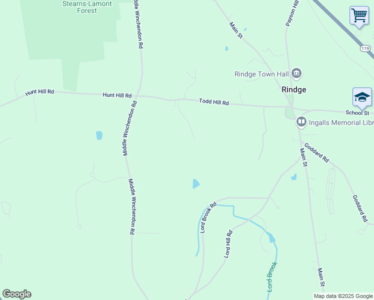 map of restaurants, bars, coffee shops, grocery stores, and more near 52 Hilltop Drive in Rindge