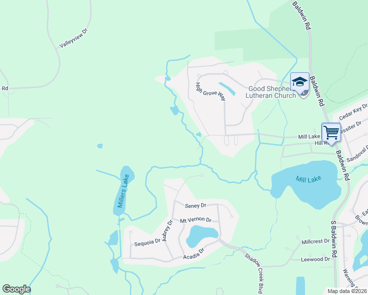 map of restaurants, bars, coffee shops, grocery stores, and more near 3957 Mill Lake Road in Orion charter Township