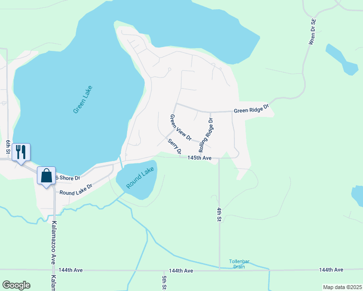 map of restaurants, bars, coffee shops, grocery stores, and more near 4503 Serry Drive in Caledonia