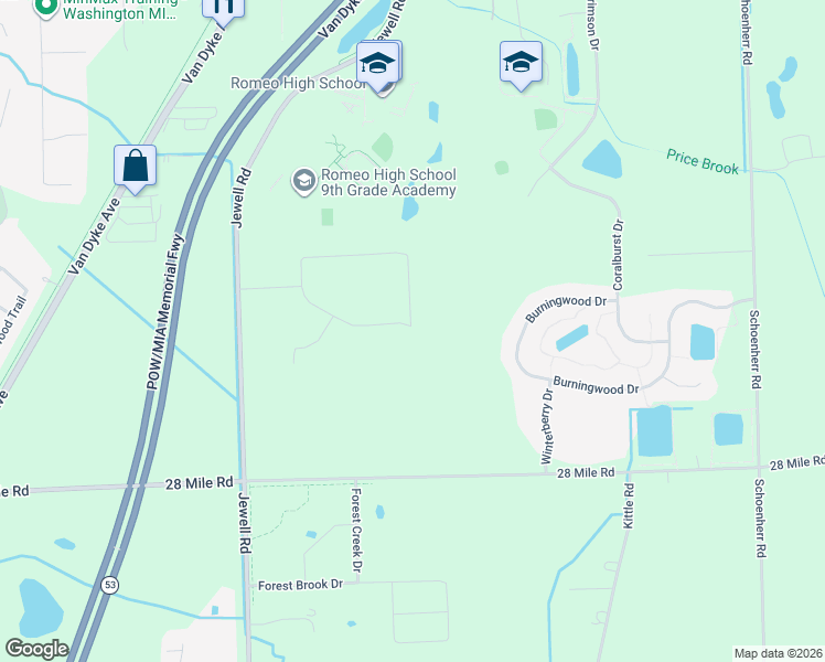 map of restaurants, bars, coffee shops, grocery stores, and more near 12445 28 Mile Road in Washington
