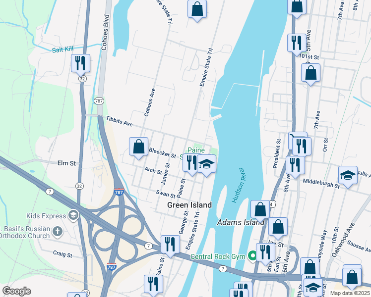 map of restaurants, bars, coffee shops, grocery stores, and more near in Troy