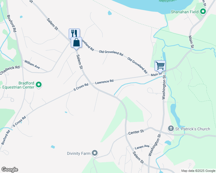 map of restaurants, bars, coffee shops, grocery stores, and more near 22 Lawrence Road in Haverhill