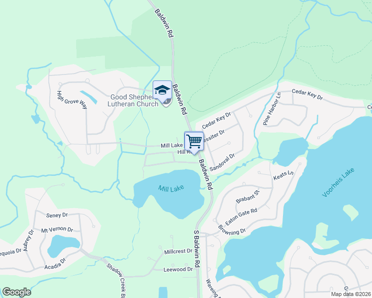 map of restaurants, bars, coffee shops, grocery stores, and more near 3124 Cedar Key Drive in Orion charter Township