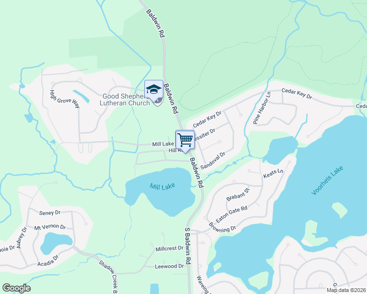 map of restaurants, bars, coffee shops, grocery stores, and more near 3124 Cedar Key Drive in Orion charter Township