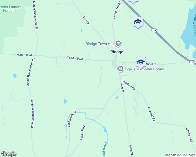 map of restaurants, bars, coffee shops, grocery stores, and more near 61 Todd Hill Road in Rindge