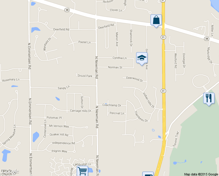 map of restaurants, bars, coffee shops, grocery stores, and more near 2235 North Newman Road in Mount Pleasant