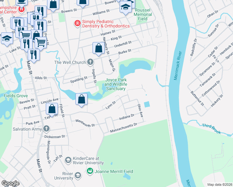 map of restaurants, bars, coffee shops, grocery stores, and more near 5 Oneida Circle in Nashua