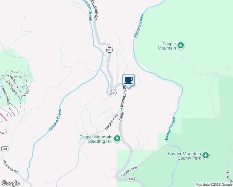 map of restaurants, bars, coffee shops, grocery stores, and more near 8658 Casper Mountain Road in Casper
