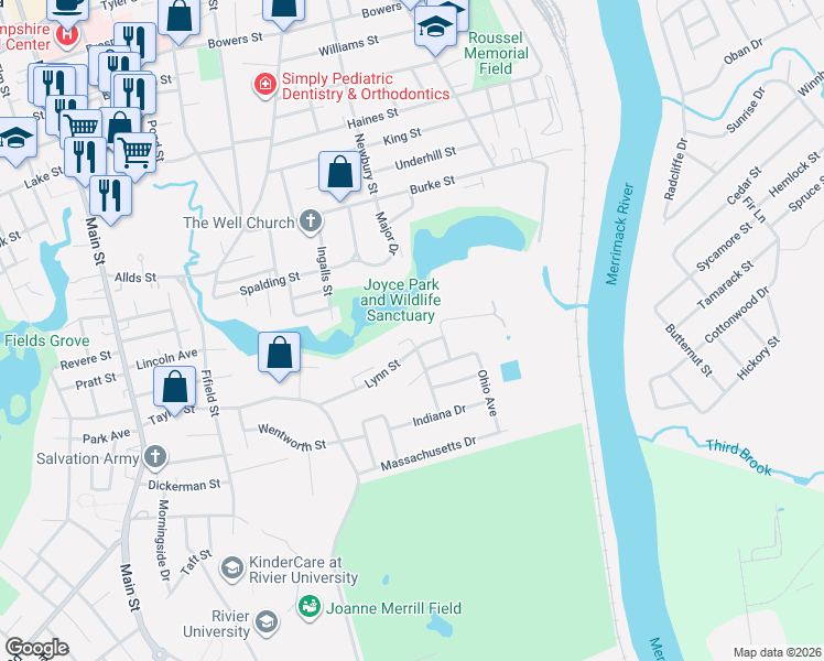 map of restaurants, bars, coffee shops, grocery stores, and more near 5 Oneida Circle in Nashua