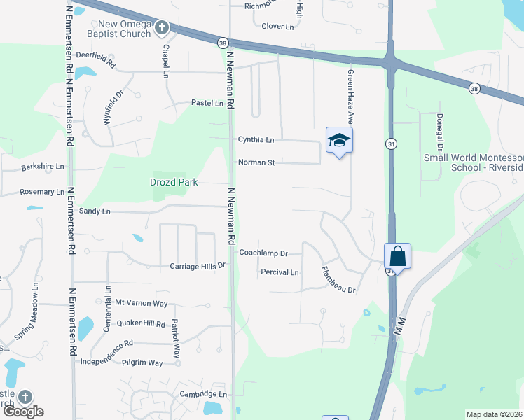 map of restaurants, bars, coffee shops, grocery stores, and more near 2235 North Newman Road in Mount Pleasant