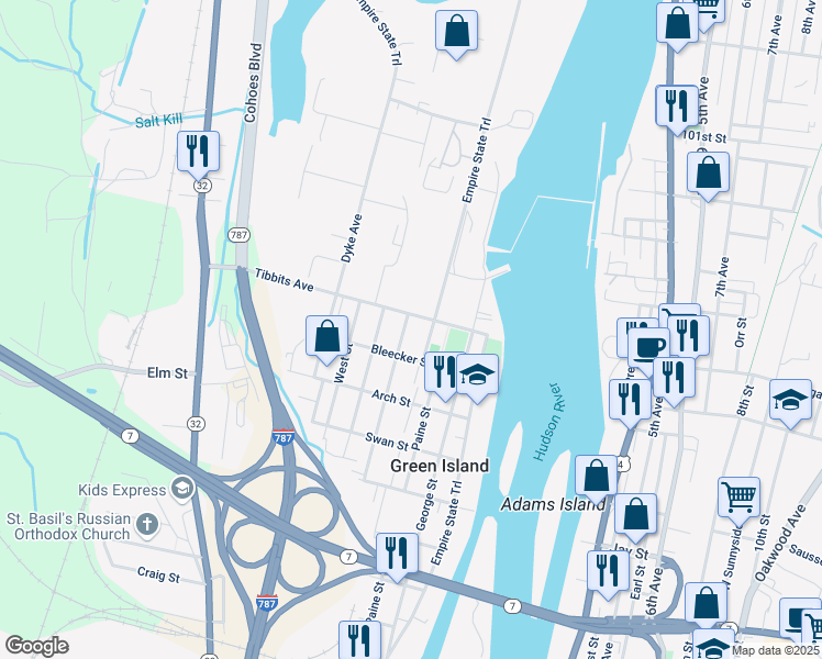 map of restaurants, bars, coffee shops, grocery stores, and more near 94-96 James Street in Green Island