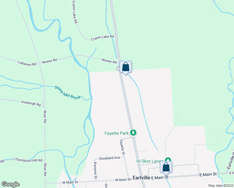 map of restaurants, bars, coffee shops, grocery stores, and more near 107 North Main Street in Earlville