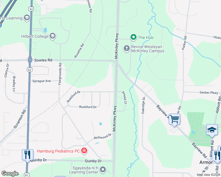 map of restaurants, bars, coffee shops, grocery stores, and more near 4482 Rushford Dr in Hamburg