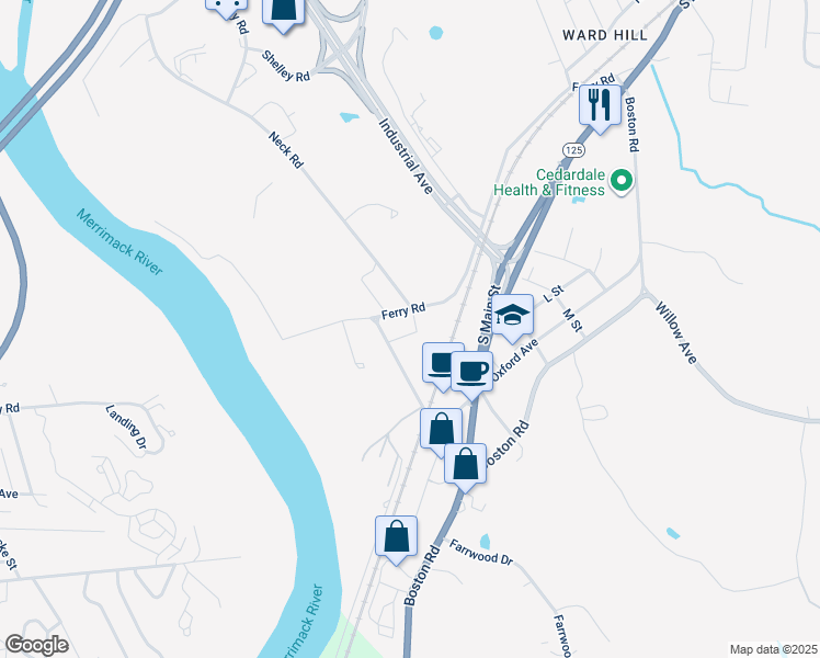 map of restaurants, bars, coffee shops, grocery stores, and more near 6 Horne Street in Haverhill