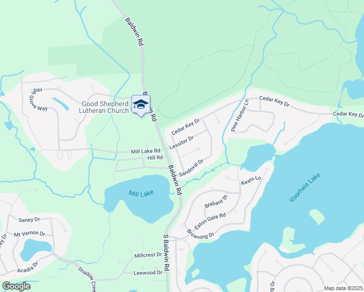 map of restaurants, bars, coffee shops, grocery stores, and more near 3065 Lessiter Drive in Lake Orion
