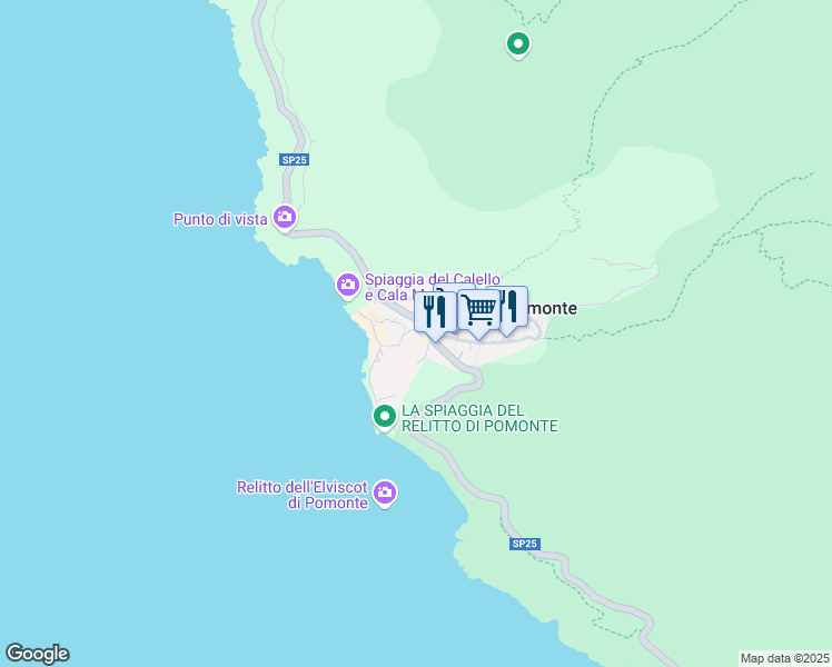map of restaurants, bars, coffee shops, grocery stores, and more near 11 Via degli Oleandri in Pomonte