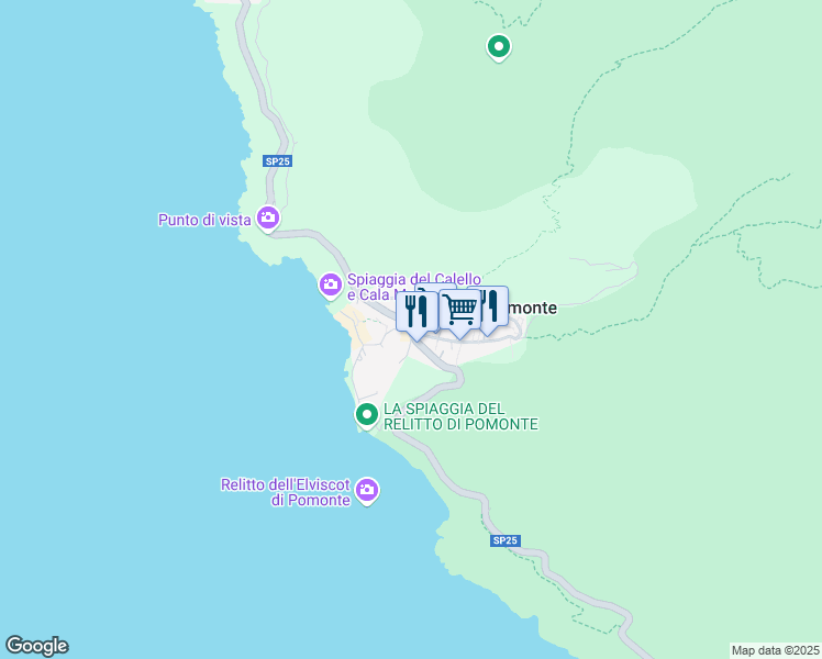 map of restaurants, bars, coffee shops, grocery stores, and more near 11 Via degli Oleandri in Pomonte
