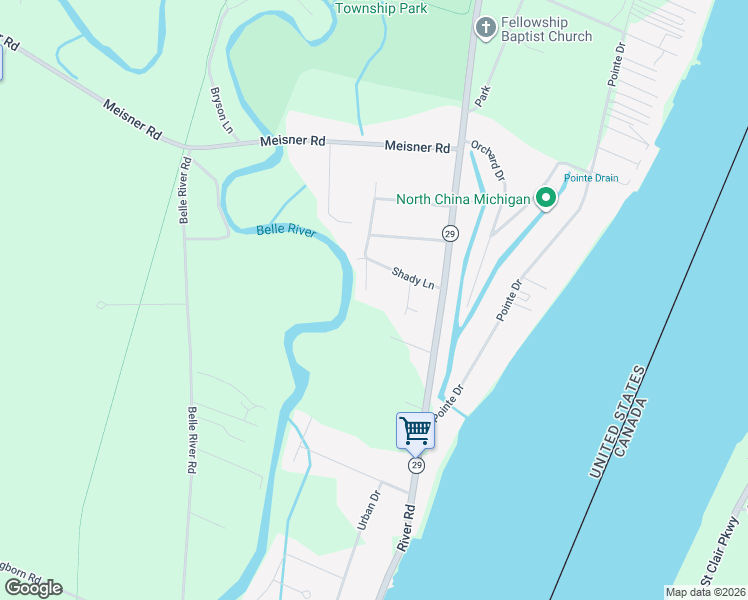 map of restaurants, bars, coffee shops, grocery stores, and more near 5511 Belle River Boulevard in St. Clair County