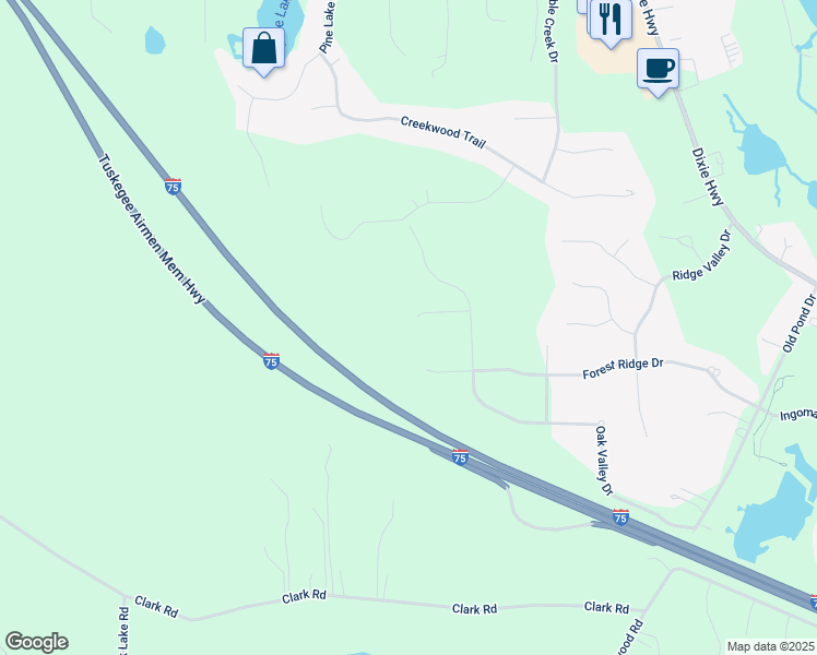 map of restaurants, bars, coffee shops, grocery stores, and more near 10005 Maple Valley Drive in Clarkston